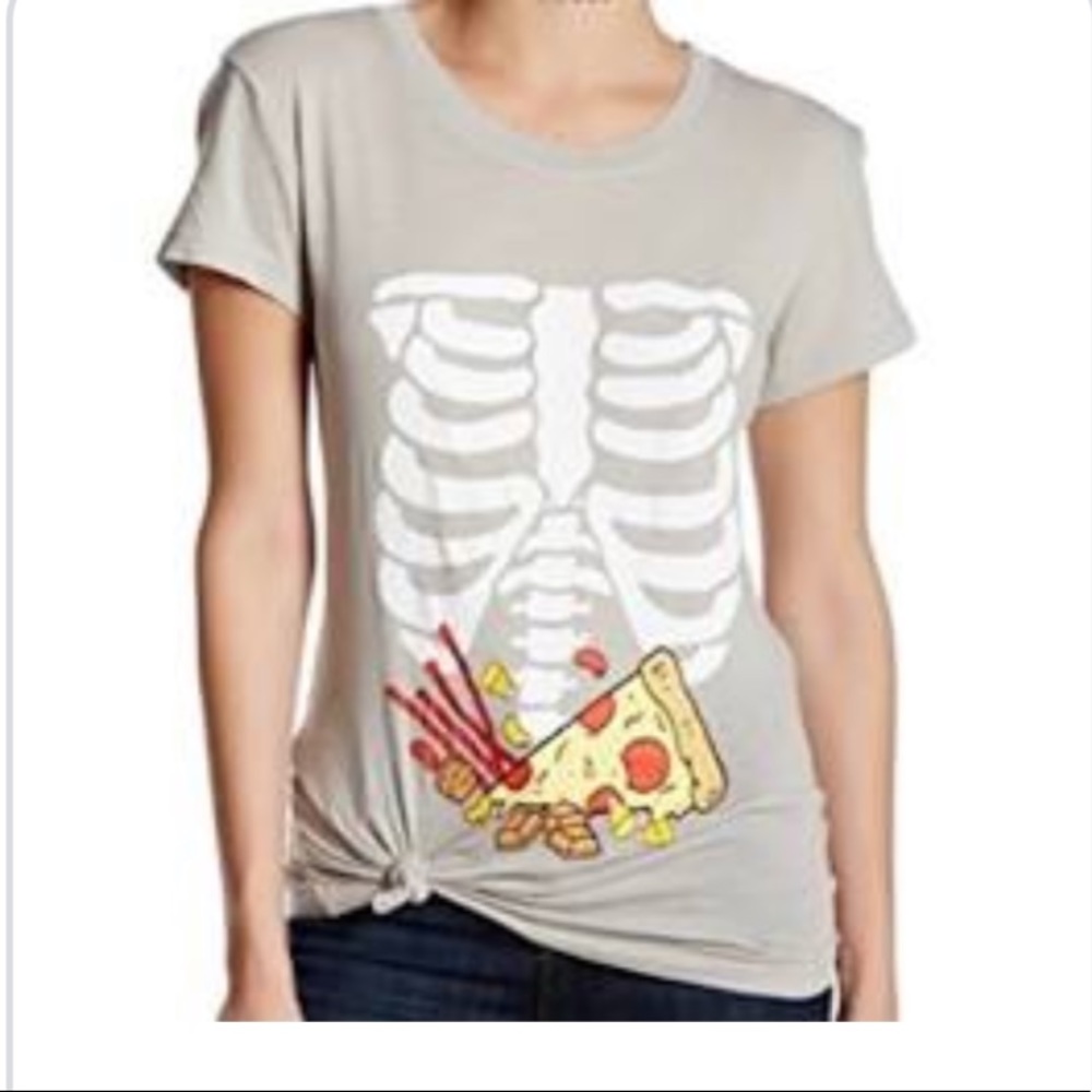 Wildfox Halloween Skeleton Pizza  graphic T Shirt